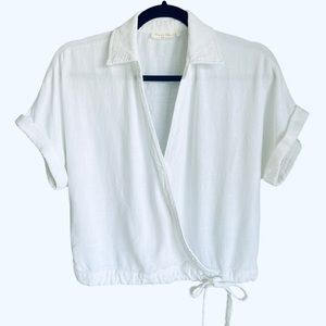 Final Touch Cross Front Linen Top White Size Medium